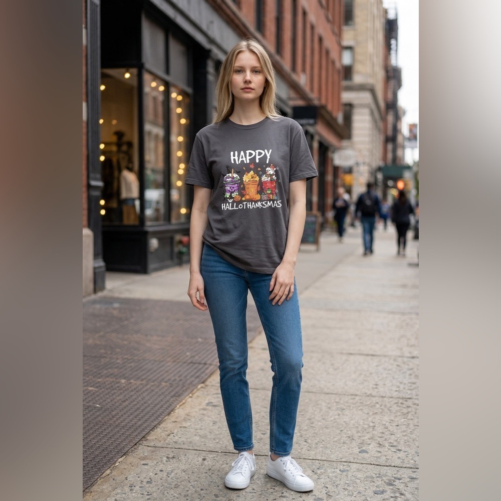 π Happy HalloThanksMas Ladies Holiday T-shirt (Size Medium) - Picture 6 of 6